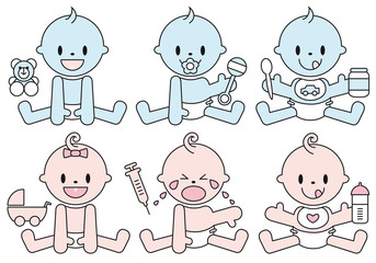 baby boys and girls, vector