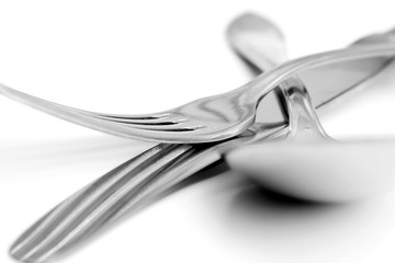 Shiny spoon, knife and fork