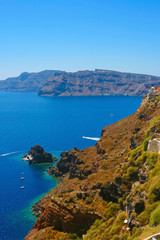 Harbor in Santorini with yachts