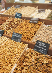 Variety of nuts on street market
