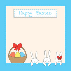 Easter card with bunnies, eggs and basket