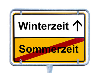 Schild von der Sommerzeit zur Winterzeit