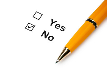 Check boxes and pen isolated on the white