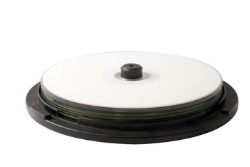 Compact discs in the box isolated on white background