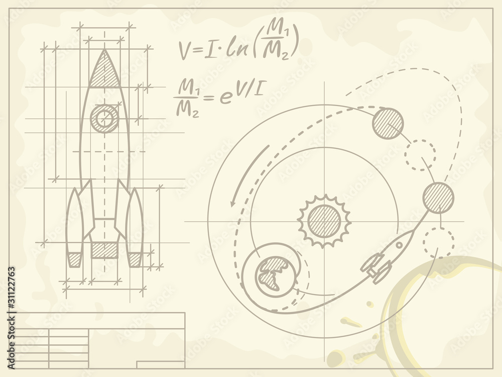 Leinwandbilder blueprint of the spaceship and its flight path