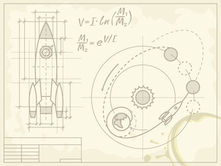 Obraz premium blueprint of the spaceship and its flight path