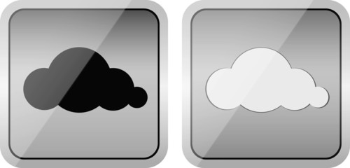Pair of cloud computing glossy icons with white and black clouds