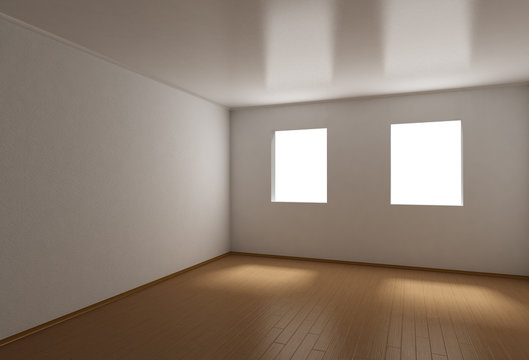 3d empty room with a parquet floor