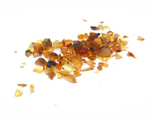 Stones of amber on white background