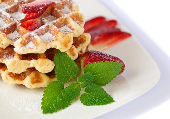 Belgian waffles with strawberry
