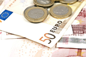 Euro banknotes and coins