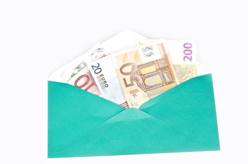 Euro banknotes in envelope