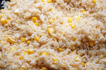 close up of fried rice with sweet corn