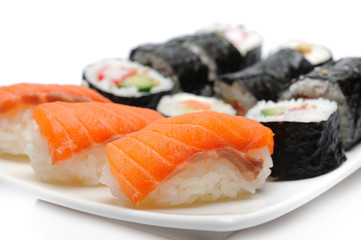 Different Types of Maki Sushi and Nigiri Sushi in Sushi Set