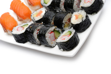 Different Types of Maki Sushi and Nigiri Sushi in Sushi Set