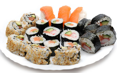 Different Types of Maki Sushi and Nigiri Sushi in Sushi Set