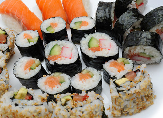 Different Types of Maki Sushi and Nigiri Sushi in Sushi Set