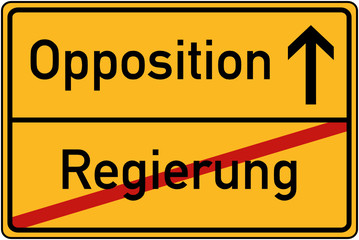 Fototapeta premium Ortstafel Regierung und Opposition