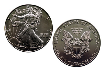 isolated silver eagle 2011 - obverse and reverse