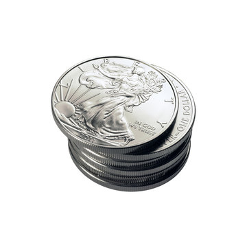 isolated stack of silver eagle coins