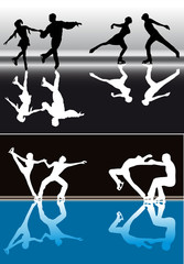 figure skater silhouettes with reflections