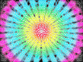 Abstract psychedelic interweaving patterns with sunburst