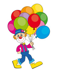 Payaso llevando mucho globos