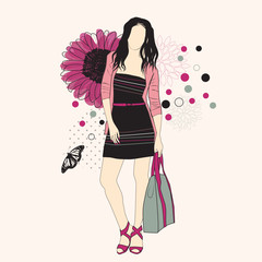 Fashion girl on a floral background