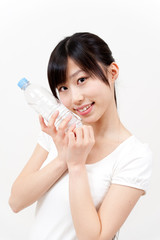 asian beautiful woman with pure bottle water