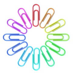 colorful paper clips isolated over white background