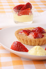 Strawberry tart and custard with strawberries