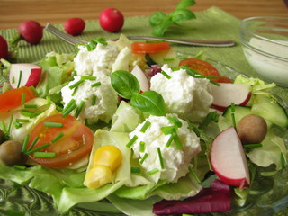 Salat mit Ziegenfrischkäse-Bällchen