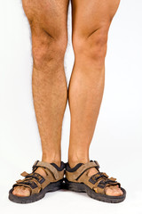 man with a half-shaven legs....