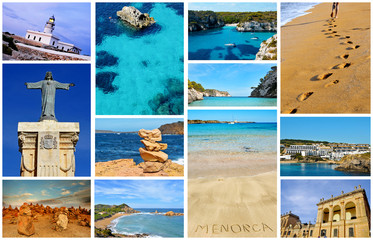 collage with different views of Menorca, Balearic Islands, Spain