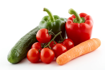tomato, paprika, carrot, cucumber