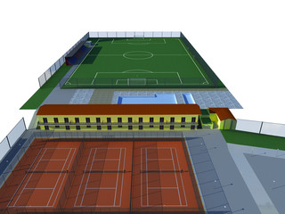 centro sportivo rendering 3d calcio tennis