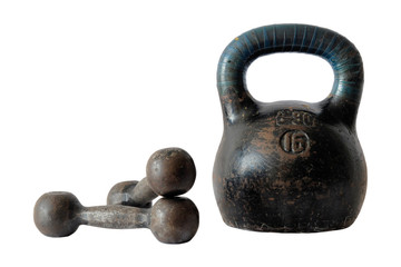 Obraz na płótnie Canvas Isolated Old Dumbbells and the weight