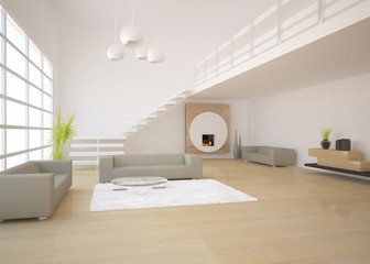 white interior design with fire