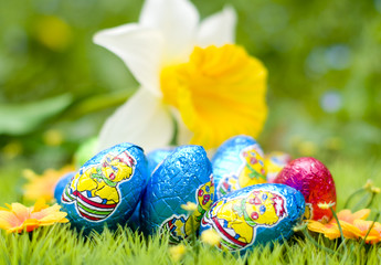 oeufs de pâques dans le jardin