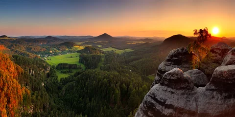 Tuinposter Sunset in mountain Czech Switzerland © TTstudio