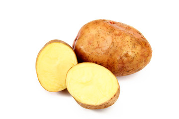Raw potato tubers, isolated on a white background