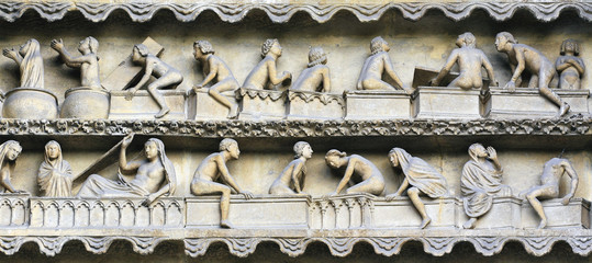 Rising From Death bas relief on Reims cathedral facade
