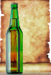 beer bottle on sacking with copy-space