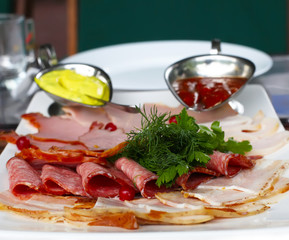 dish of meat sausage assortment