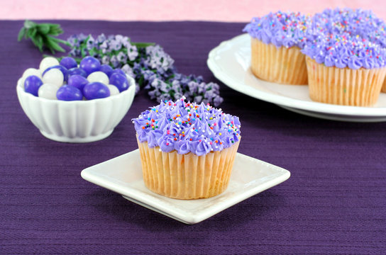 Pretty Purple Cupcakes And Jelly Beans For Easter