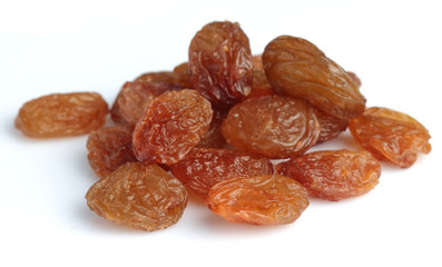 Raisins on a white background