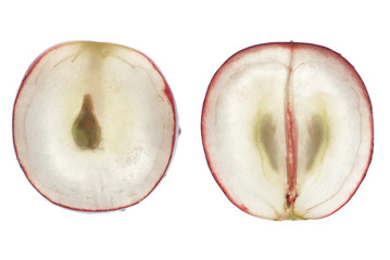 Translucent slice of red grape