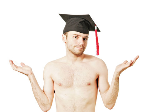 Full isolated studio picture from a young graduation man