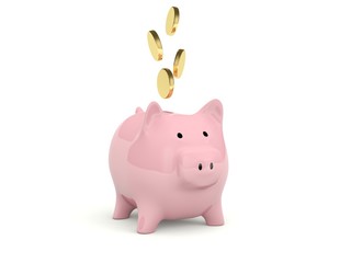 Piggy Bank with coins isolated on white