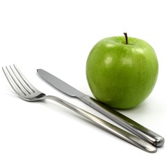 Apfel und Besteck